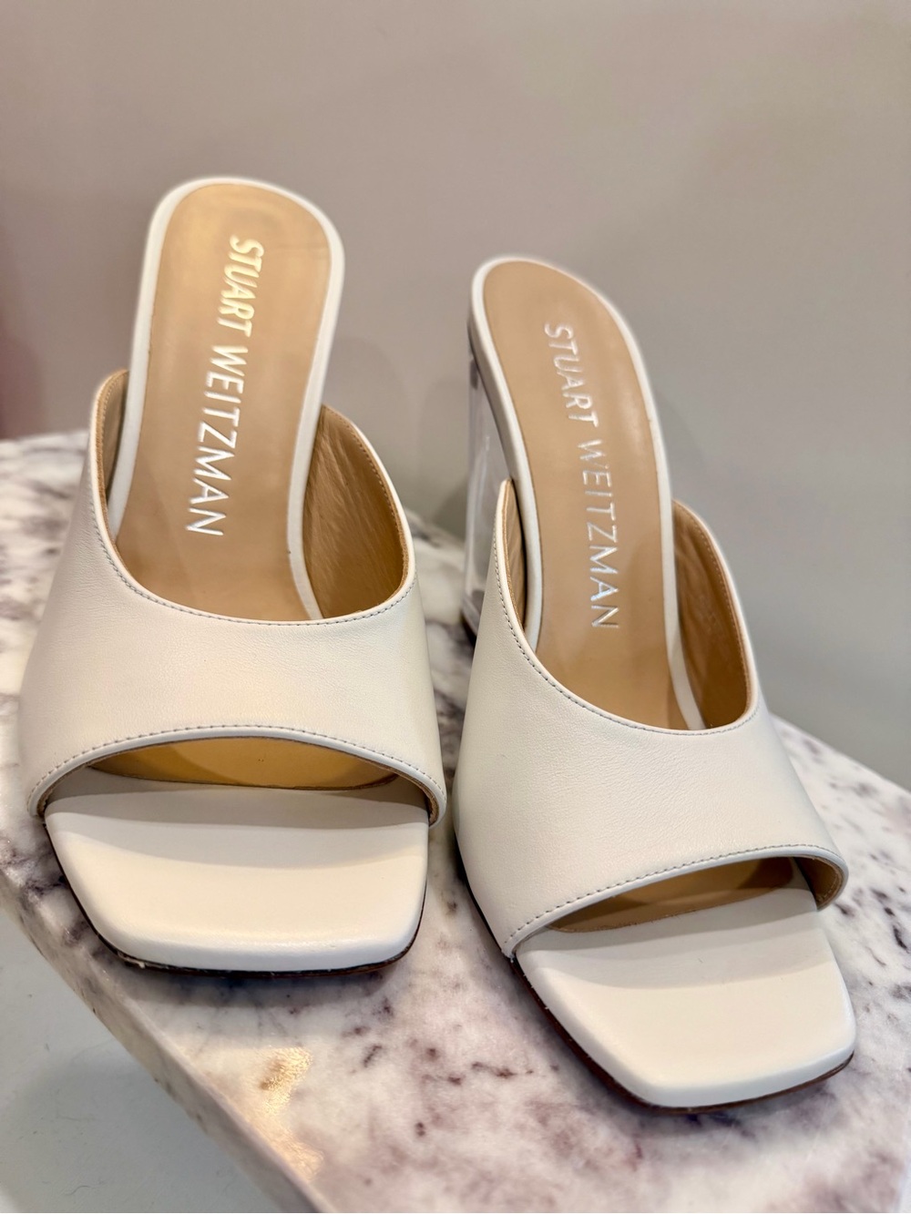 Brand New Stuart Weitzman Tia Translucent Wedge Slide Sandal in White size 7 - Picture 4 of 6